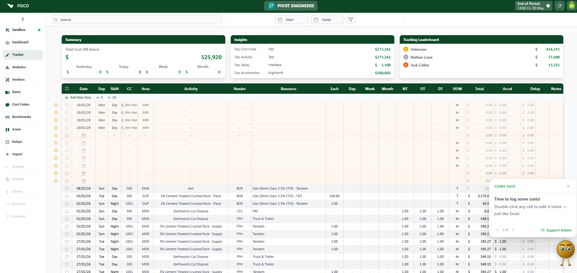 FISCO cost tracker